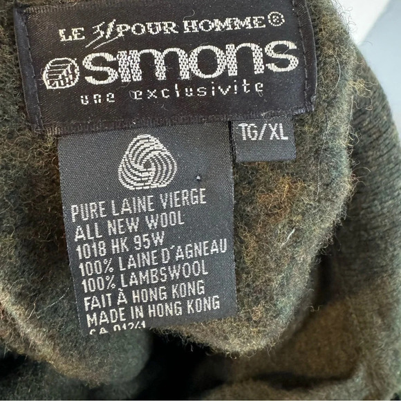 Le 31 100% lambs wool knit button collar green sweater  warm XL classic Simons - Picture 3 of 4